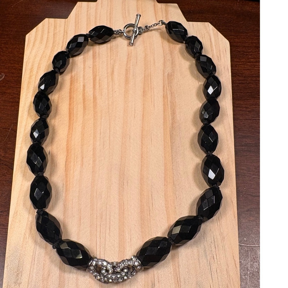 Monet Beaded Necklace Women 18" Black Excellent Infinity Knot Crystal Toggle